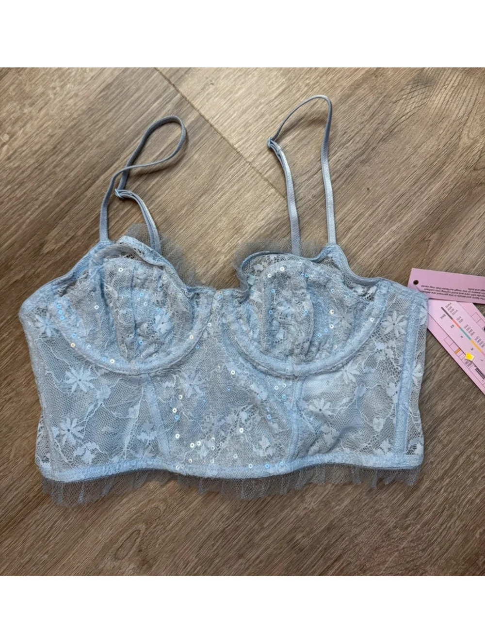 Wild Fable Light Blue Lace and Sequin Longline Bra Top XS